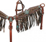 Showman Pony Bejeweled Metallic Leopard Print Headstall, Breast Collar, Reins Set