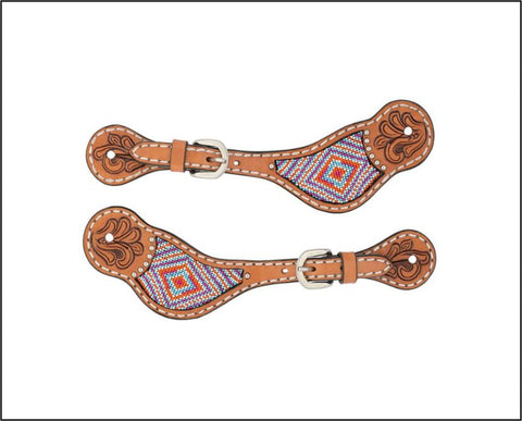 Weaver Turquoise Cross Collection Pink Beaded Spur Straps