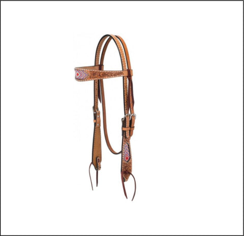 Weaver Turquoise Cross Collection Browband Headstall With Pink Beads